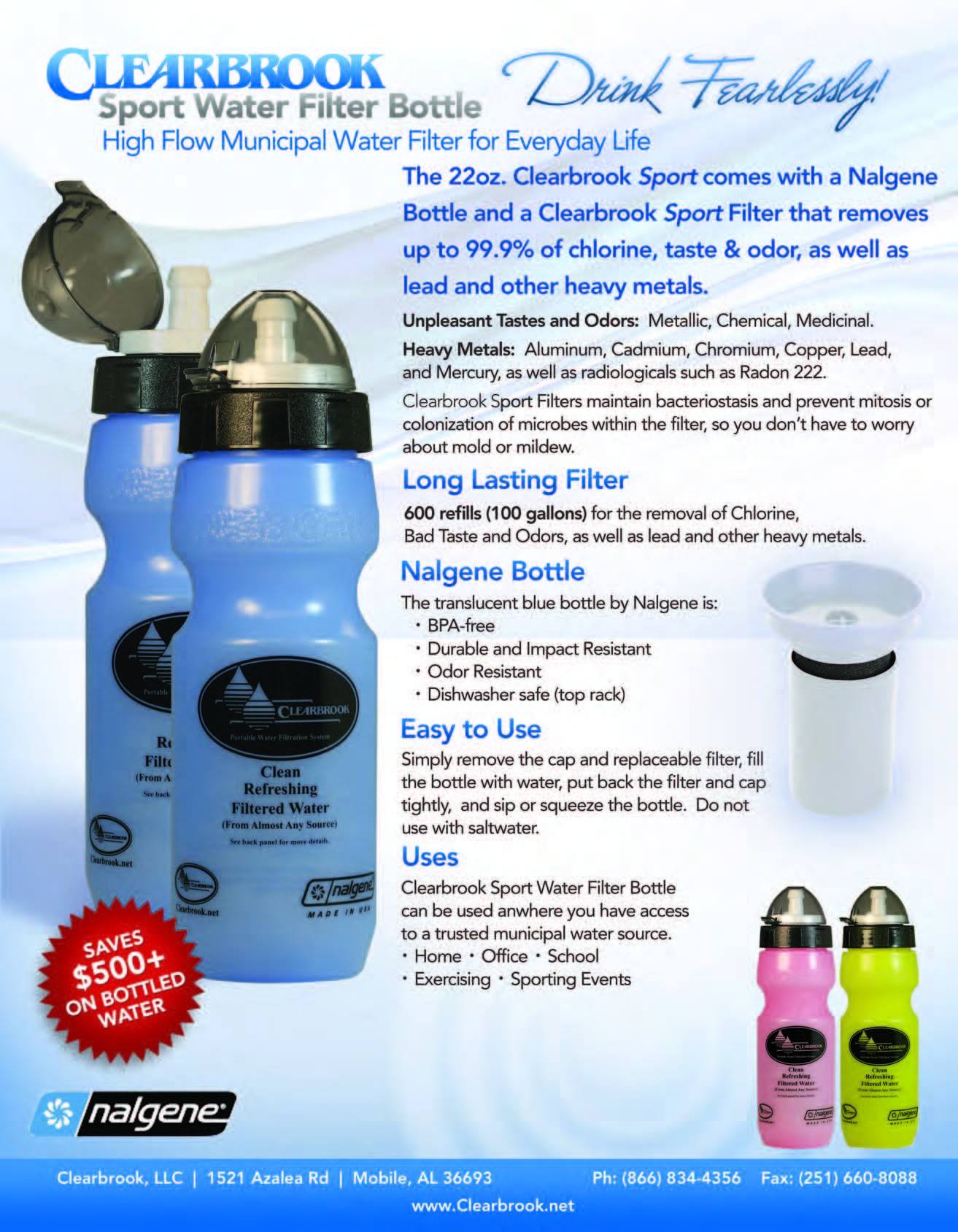 Clearbrook Nalgene Sport Water Filter Bottle 22oz