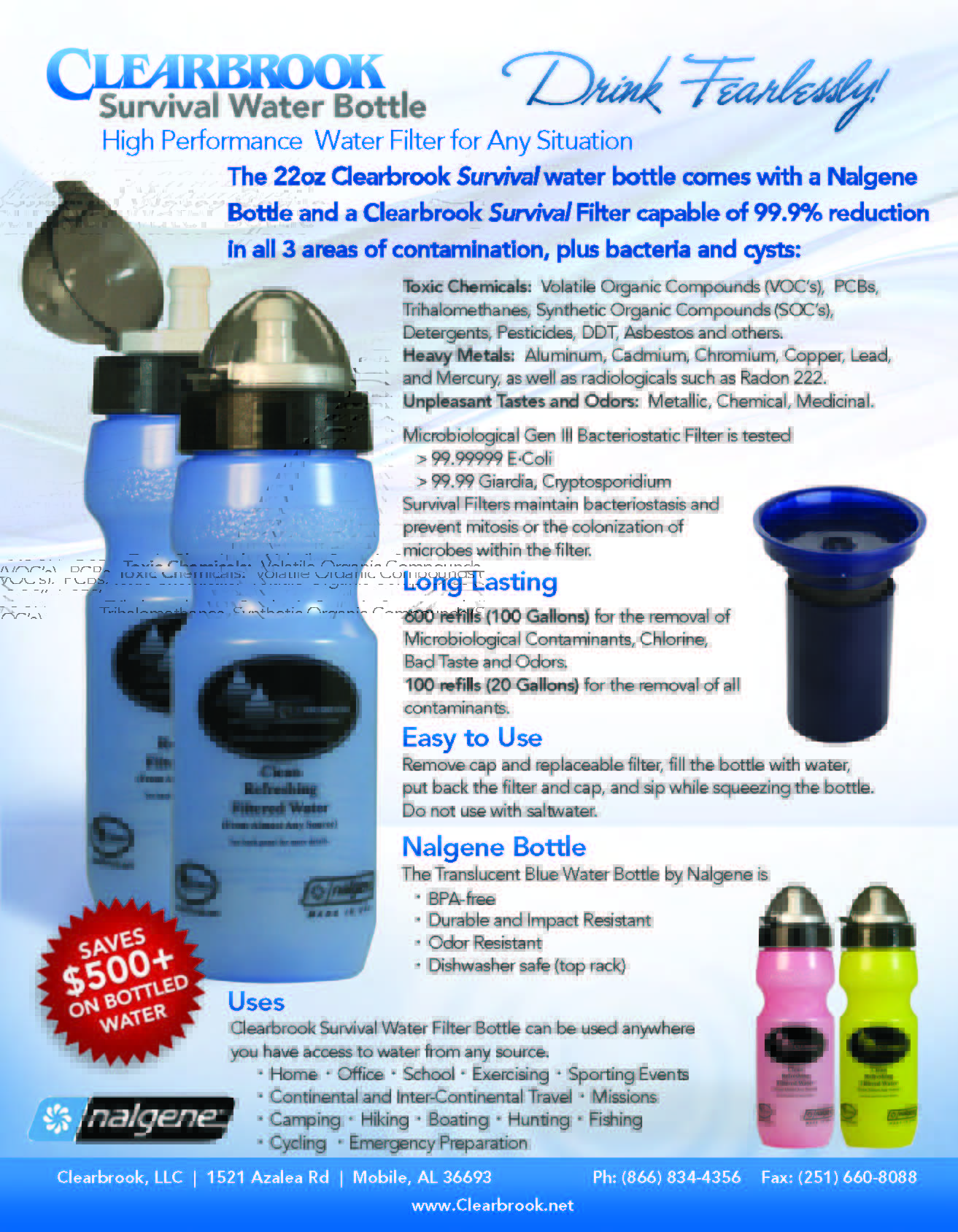 Clearbrook Nalgene Survival Water Filter Bottle 32oz