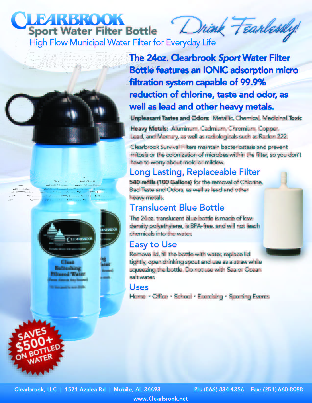 Clearbrook Sport Water Filter Bottle 24oz