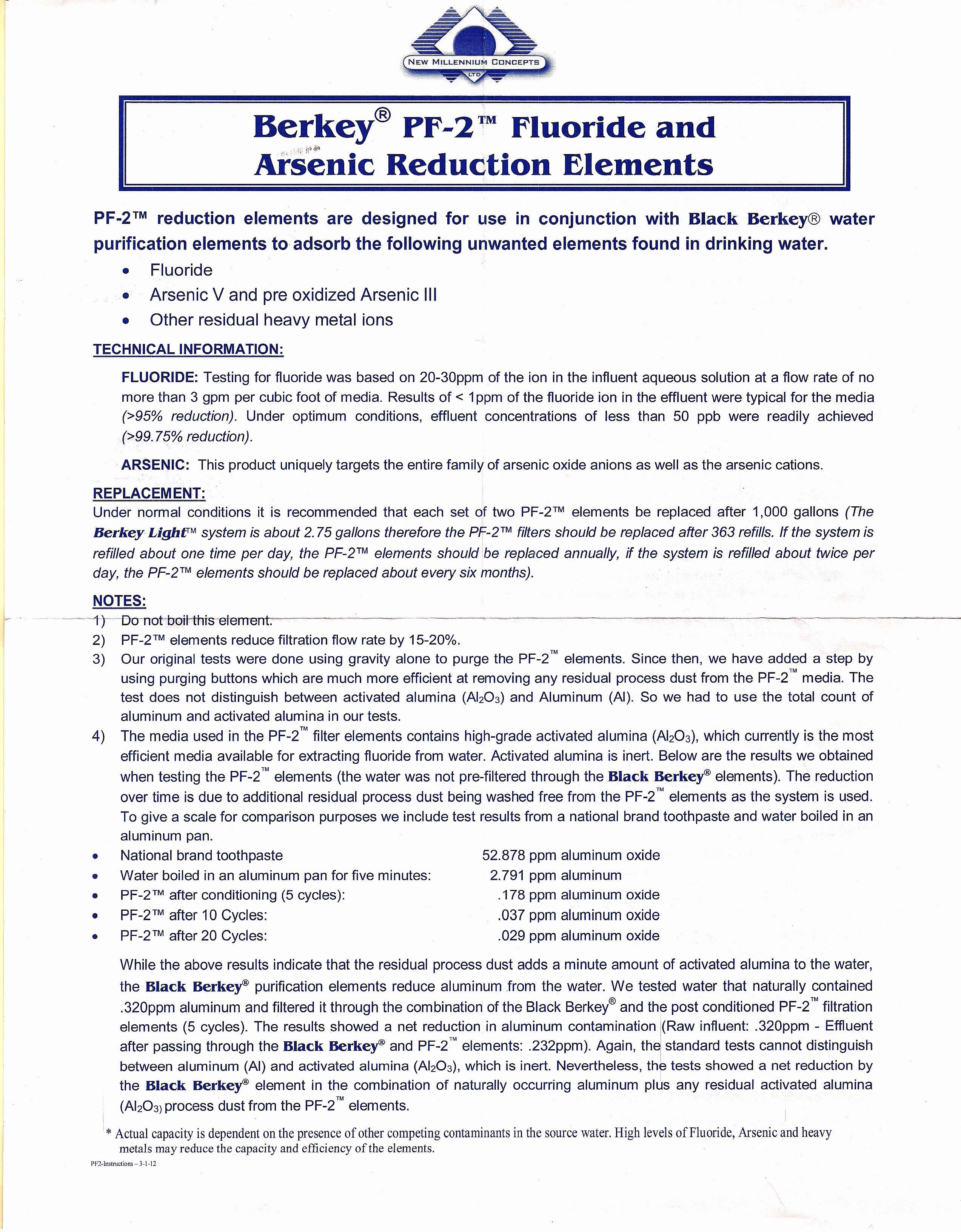Berkey PF-2 Fluoride and Arsenic Reduction Elements